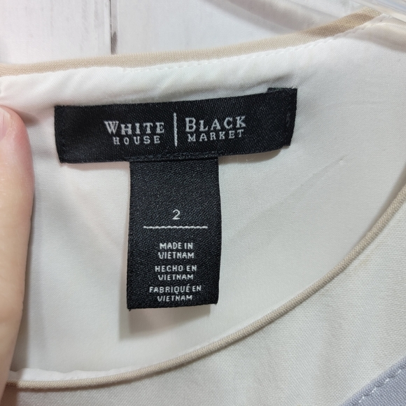 WHITE HOUSE BLACK MARKET WHBM Colorblock Sheath Dress Khaki White Size 2. - Picture 4 of 8